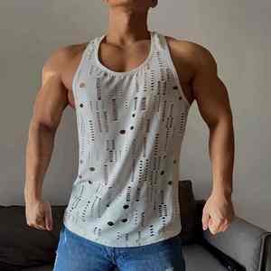 Débardeur d'été pour hommes Sexy Thin Vest in Black pour Disco Fitness Sports Casual Style Breathable with Ripped Hole Hollow Design - Product Image 1