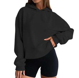 Women's Loose Fit <b>Fleece</b> <b>Hoodie</b> Solid Color Off-Shoulder Sweatshirt 100% Cotton Waterproof Casual Style for Winter - Product Image 1