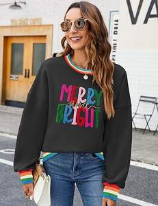 Sweat-shirt à col rond en molleton surdimensionné pour femme, en coton 100 %, à rayures, avec poignets en chenille, personnalisé - Product Image 1