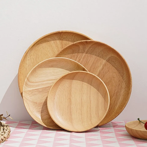 Acacia Wooden Plate for Food Dish, Sweets Fruit Dessert Coffee Dish, Round Wood <b>Dinner</b> Tableware Plates,<b>Tray</b> for Home Decoration - Product Image 3