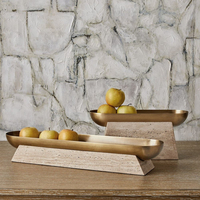 Bol décoratif doré avec base en pierre, centre de table moderne pour la maison, le bureau, l'hôtel, l'affichage sur table ou le service de fruits et de collations