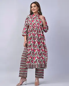 Designer Wit Punjabi Pak Georgette Patiala Pak Indiase Etnische Kleding Indiase Katoenen Handblok Bloemenprint Een Lijn Hals