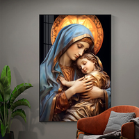 Tableau LED Lumineux Vierge Marie – Décoration Religieuse Catholique pour la Maison – Image de Dieu 50x70cm – Peinture Encadrée en Porcelaine Cristalline