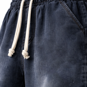 Pantalones de chándal anchos de algodón para hombre, estilo vintage, lavados, azul marino, con salpicaduras de pintura, joggers oversize, streetwear, con logo personalizado - Product Image 5