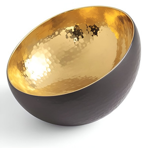 Contemporary Black Gold Hammered Stainless Steel Bowl Elegant Round Ins Design for Home Decor Safe Stylish Decorative Piece - Product Image 2