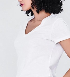 T-shirts lourds pour femmes décontractés femmes respirant 100% coton col en v à manches courtes couleur blanche coupe régulière t-shirt décontracté quotidien - Product Image 5