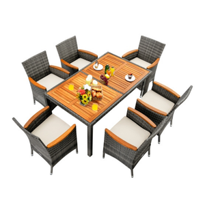 Ensemble de table à manger de luxe pour villa avec coussins de siège en rotin PE, 6 places, design moderne, prix d'usine PHU LINH - Product Image 1