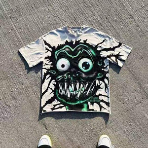 T-shirts graphiques oversize délavés imprimés en direct (DTG) pour hommes, style streetwear personnalisé, en coton, à manches courtes et col rond - Product Image 3