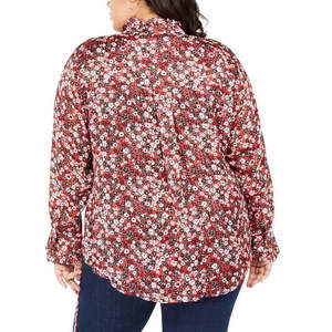 For Tommy for Hilfiger Women's Plus Size 2X <b>Red</b> Ruffled Button-Front Printed Top <b>Blouses</b> & Shirts - Product Image 3