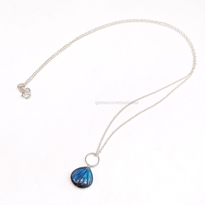 Collier de pierres précieuses de Labradorite, bijoux en argent sterling, pendentif en pierre naturelle, vente de cadeau de bijoux de pierre de naissance en cristal de coquillage sculpté - Product Image 5