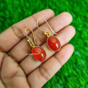 Trendy 18K Gold-Plated <b>Carnelian</b> Drop Earrings Bohemian Natural Gemstone Oval-Shaped Women's <b>Jewelry</b> Perfections Indian Brass - Product Image 3