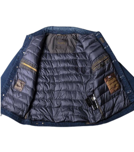 OEM 2026 Hot Sell <b>Men's</b> Blue Denim Jacket Casual Outerwear Cropped Turn Down Collar Washed Diamonds Button <b>Belt</b> - Product Image 3