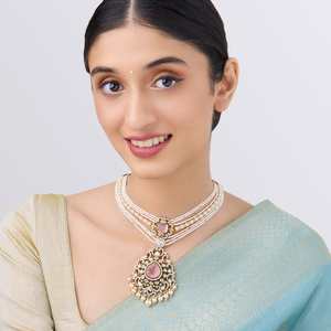 161698 Women's Wedding Layered <b>Necklace</b> Zinc Alloy with Gold Polish Short Length - Product Image 1
