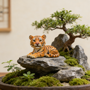 Escultura de Resina de Tigre Cubo Realista Personalizada, Lindo Tigre Bebé Acostado en el Césped, Figura de Animal Realista Hecha a Mano con Pelaje Rayado - Product Image 5