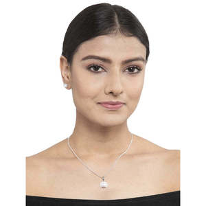 CLARA Ensemble de bijoux de mode pour femmes en argent sterling 925 avec pendentif Riko en perle véritable, boucles d'oreilles et chaîne plaqués rhodium avec zircone suisse - Product Image 4