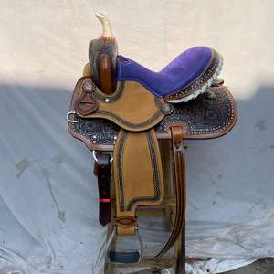 Ensemble de selle western en cuir haut de gamme avec motif Barrel Racing et arceau en bois |   Ensemble de fixation sans clou pour équipement d'équitation en acier inoxydable, façonné à la main - Product Image 3
