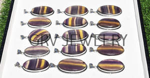 Vente en gros de pendentifs ethniques en argent sterling 925 faits à la main en lot de pierres précieuses en fluorite naturelle pour les mariages, les anniversaires et les fêtes - Product Image 3