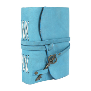 Handmade màu xanh da chính hãng cổ điển xoắn ốc ràng buộc Tạp Chí A5 phím máy tính xách tay với khóa unisex trống Trắng Giấy tờ Nhật ký - Product Image 4