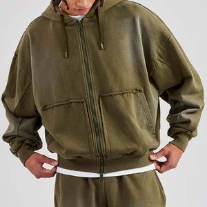 Pull à capuche en éponge française poids lourd personnalisé pour hommes, survêtement grande taille délavé à l'acide, imprimé et respirant pour l'hiver - Product Image 4