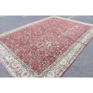 Tapis vintage 9,2x13,4 pieds, tapis turc, tapis à motifs floraux rouges en laine - Product Image 2
