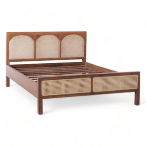 Camas de madera maciza modernas de lujo con muebles de dormitorio de ratán con colchón personalizado de fabricación Indonesia Camas de madera de teca - Product Image 3