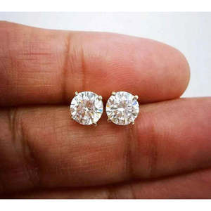 2 Carat Round Shape Men's Moissanite <b>Stud</b> <b>Earrings</b> - Product Image 6
