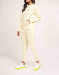 Jogging d'hiver de haute qualité pour femmes Survêtement jaune pastel personnalisé de couleur unie surdimensionné taille xl Ensemble de deux pièces avec haut long - Product Image 4