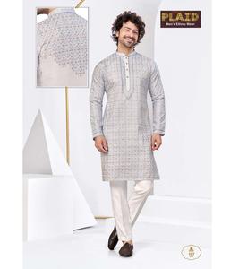Kurta en soie brodée à la main pour hommes en tissu doux idéal pour une tenue de fête culturelle - Product Image 1