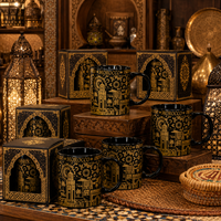 Tasses en céramique souvenirs touristiques Afrique Maroc, motif bâtiment islamique et chameau du désert, pour café et lait, personnalisables OEM ODM, vente en gros