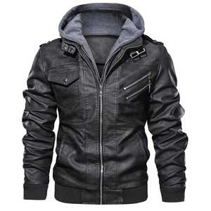 Nouvelle arrivée Veste en cuir Couleurs personnalisées Faux cuir Veste bomber de moto à fermeture éclair avec capuche amovible - Product Image 2