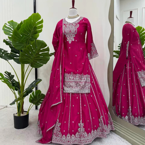Conjunto de lehenga de diseñador de lujo en georgette sintética con bordados intrincados, perfecto para programas culturales festivos y bodas. - Product Image 1