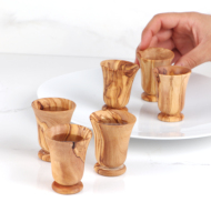 Verres à shot en bois ArtisRaw DT012, faits à la main, imitation antique sculptée, style méditerranéen, bois d'olivier tunisien, 10 ans