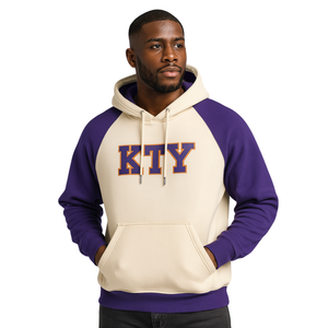 Sweat à capuche brodé Omega Premium manches raglan neutres et violettes vêtements de fraternité grecque Divine Nine HBCU College Clothing - Product Image 1