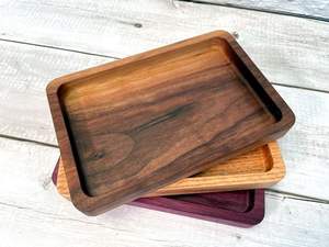 Vente en gros, plateau de service rond en bois de noyer brun rustique de petite taille personnalisé avec poignées, plateaux pour sarfophages naturels - Product Image 4