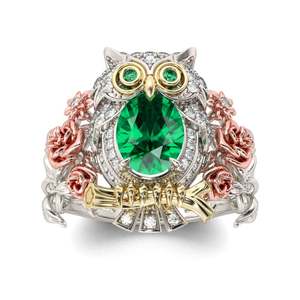 Bague Jeulia réglable en argent sterling plaqué or rose avec motif hibou à coupe ovale - Product Image 1