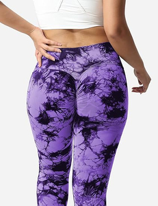 Women's High Waist Sportswear Pants Stretchy Tie-Dye <b>Leggings</b> with Drawstring Closure Solid <b>Pattern</b> - Product Image 2