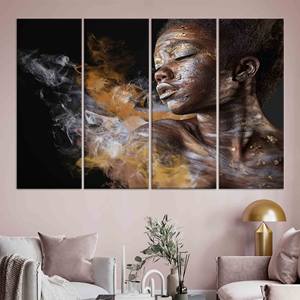 Portrait d'une femme africaine élégante - Grande toile imprimée pour décoration murale, lot de 4 toiles - Product Image 1