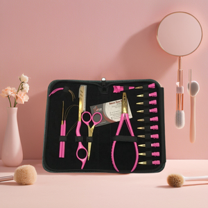 Hot <b>Pink</b> Gold Sustainable Stainless Steel Hair Extension <b>Tool</b> <b>Kit</b> Custom Logo Wholesale Includes Removal Beads Pliers - Product Image 1