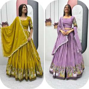 Mayorista Chinon Lehenga Choli Conjunto Bordado Pesado Blusa de diseñador Ropa de mujer étnica para boda Fiesta festiva Celebración - Product Image 6