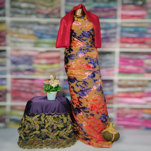 Robe de mariée longue pour filles, style classique, modeste, tendance, traditionnelle, orange, Maqbal Dirac, jacquard, motif floral uni - Product Image 6