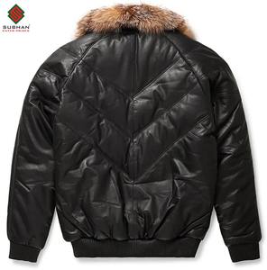 Veste bomber en cuir véritable noir pour homme |   Blouson aviateur en cuir de vache véritable fait à la main, style classique avec poignets et ceinture côtelés - Product Image 2