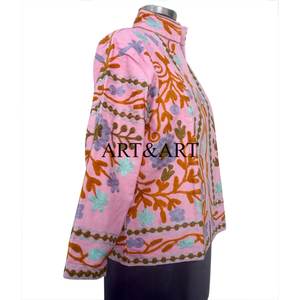 Indian Suzani Embroidered Breathable Eco-Friendly Women's Elegant <b>Short</b> Winter Quilted Quick Dry Cotton <b>Jacket</b> - Product Image 4