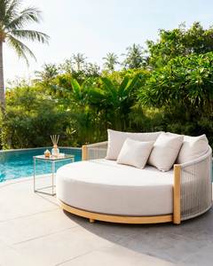 Tumbona Redonda Moderna para Exteriores, Cama de Día de Madera Maciza Acolchada, Tumbona para Piscina, Hotel, Villa, Jardín - Product Image 1