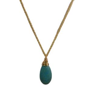 สร้อยคอลูกแพร์เทอร์ควอยส์แบบเหลี่ยมเพชรพลอยธรรมชาติยาว16 "ทำด้วยมือสร้อยคอสวยงาม92.5เงินสเตอร์ลิง - Product Image 1