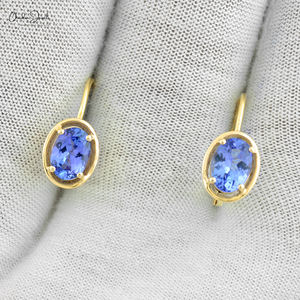 1.6 CT ovale pierre précieuse délicate boucle d'oreille 14k or jaune tanzanite levier arrière boucles d'oreilles cadeau de mariage bijoux fins au prix de gros - Product Image 3