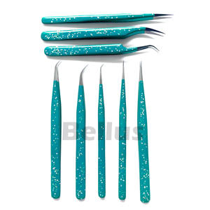 Pince à cils imprimée à texture personnalisée de haute qualité Speckle Grip Pointed Tip Eco Outils de volume en acier inoxydable avec logo privé - Product Image 5