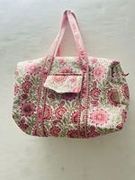 Sacs de courses pliables sur mesure, brodés à la main, imprimés aquatiques, matelassés Kantha, en tissus de coton imprimés au bloc, avec fermeture éclair