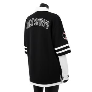 Maillot de rugby pour femme en coton et polyester de qualité supérieure, double couche, manches noires, empiècements rayés, logo brodé, maillot de rugby pour femme en coton - Product Image 5