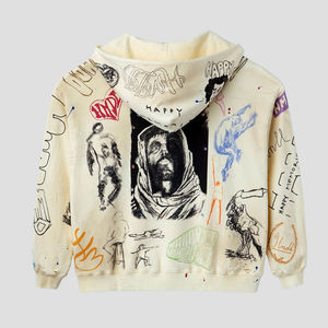 2025 nouveau personnalisé partout Graffiti imprimé sweat à capuche détresse strass XL taille 100% coton uni teint saison d'hiver - Product Image 2