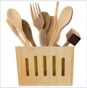 Soporte para utensilios de cocina de bambú rústico organizador desmontable para encimera-utensilio de cocina Caddy 2 compartimentos - Product Image 2